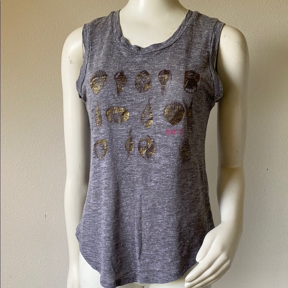 Roxy Gray Sleeveless Top with Gold Accents